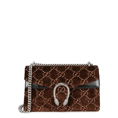 Shop Gucci Dionysus Gg Velvet Shoulder Bag In Brown