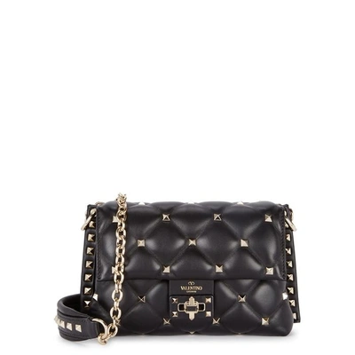 Shop Valentino Candystud Medium Leather Shoulder Bag In Black