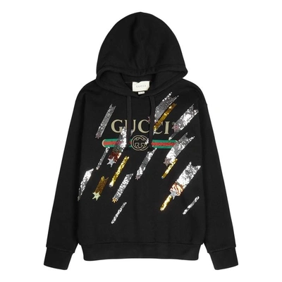Shop Gucci Black Embellished Cotton Sweatshirt