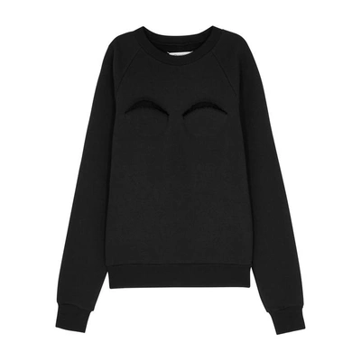 Shop Maison Margiela Black Distressed Cotton-blend Sweatshirt