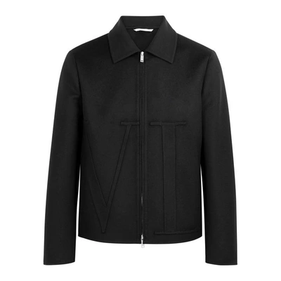 Shop Valentino Vltn-appliqué Wool-blend Jacket In Black