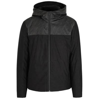 Shop Fendi Monogrammed Hooded Shell Jacket In Black