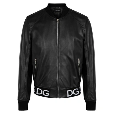 Shop Dolce & Gabbana Black Leather Bomber Jacket