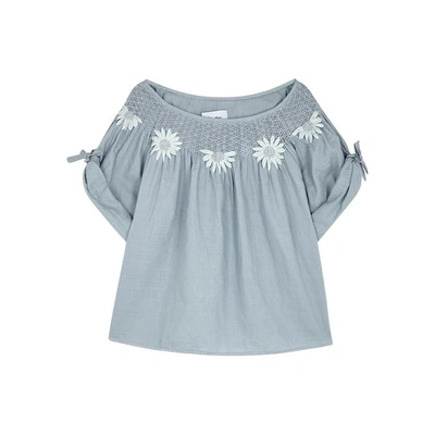 Shop Innika Choo Ima Guudin Grey Smocked Linen Top