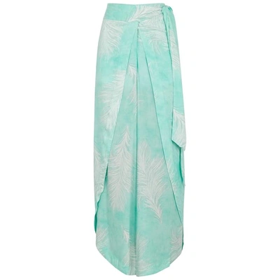 Shop V I X Paula Hermanny Liz Feather-print Voile Trousers In Turquoise