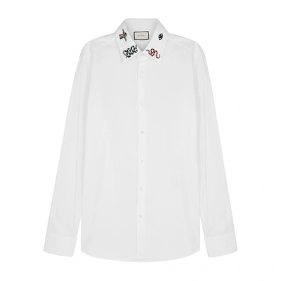 Shop Gucci White Embroidered Cotton Shirt