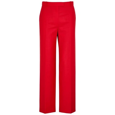Shop The Row Lada Straight-leg Wool Trousers In Red