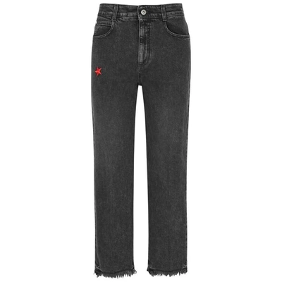 Shop Stella Mccartney Black Embroidered Cropped Jeans