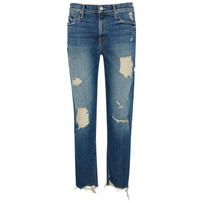 Shop Mother The Sinner Distressed Slim-leg Jeans In Blue