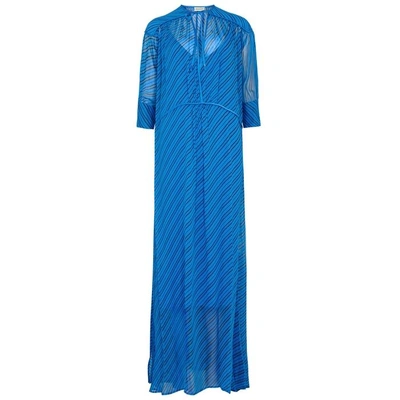 Shop By Malene Birger Midominous Striped Silk Chiffon Dress In Blue