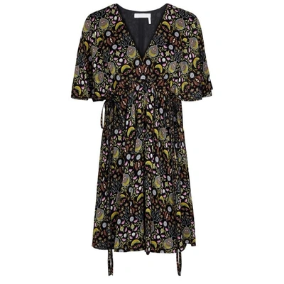 Shop Chloé Printed Crepe Dress In Black