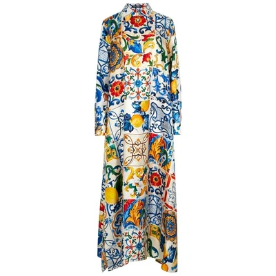 Shop Dolce & Gabbana Printed Silk Twill Maxi Dress In Multicoloured