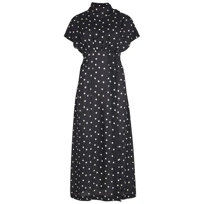 Shop Paper London Dot Polka-dot Midi Dress In Navy
