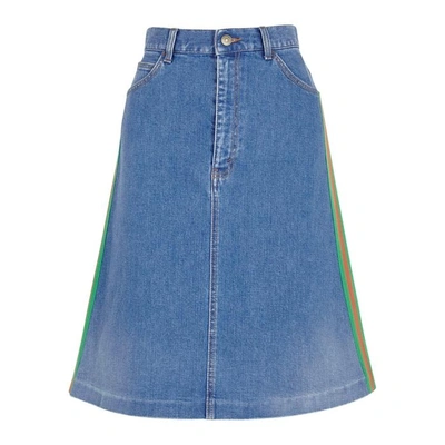 Shop Gucci Blue High-rise Denim Skirt