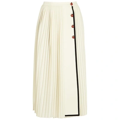 Shop Gucci Ivory Pleated Wool Wrap Skirt In White
