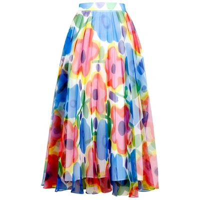 Shop Christopher Kane Floral-print Pleated Organza Midi Skirt In Multicoloured