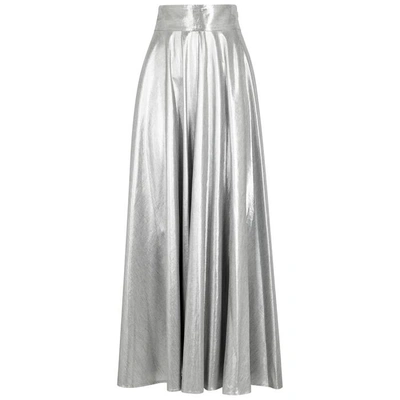 Shop Diane Von Furstenberg Silver Twill Maxi Skirt