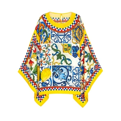 Shop Dolce & Gabbana Printed Stretch-silk Top In Multicoloured