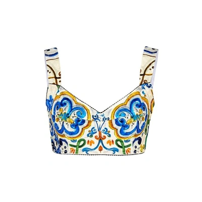 Shop Dolce & Gabbana Printed Cotton-blend Bra Top In Multicoloured