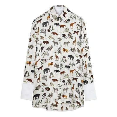 Shop Victoria Victoria Beckham Printed Silk Satin Shirt In White