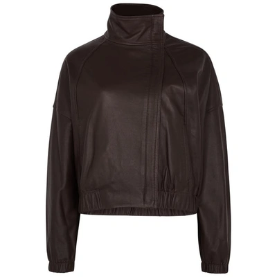Shop Vince Burgundy Leather Bomber Jacket
