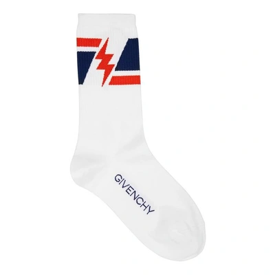 Shop Givenchy Lightning Bolt Stretch-cotton Socks In White