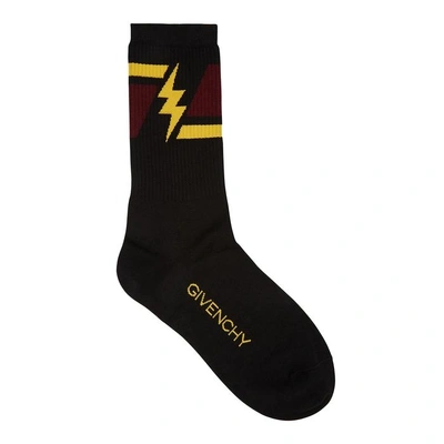 Shop Givenchy Lightning Bolt Stretch-cotton Socks In Black