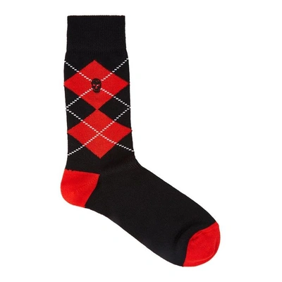 Shop Alexander Mcqueen Red Argyle Wool-blend Socks In Black And Red