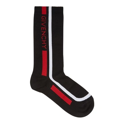 Shop Givenchy Logo-intarsia Stretch-cotton Socks In Black