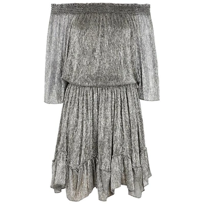 Shop Halston Heritage Silver Off-the-shoulder Lamé Mini Dress In Metallic Silver