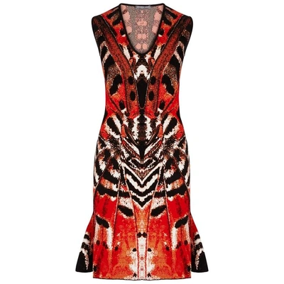 Shop Alexander Mcqueen Butterfly-jacquard Stretch-knit Dress In Red