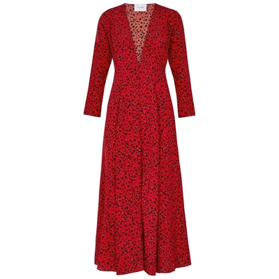 Shop We Are Leone Cheetah-print Silk Crepe De Chine Maxi Jacket In Red