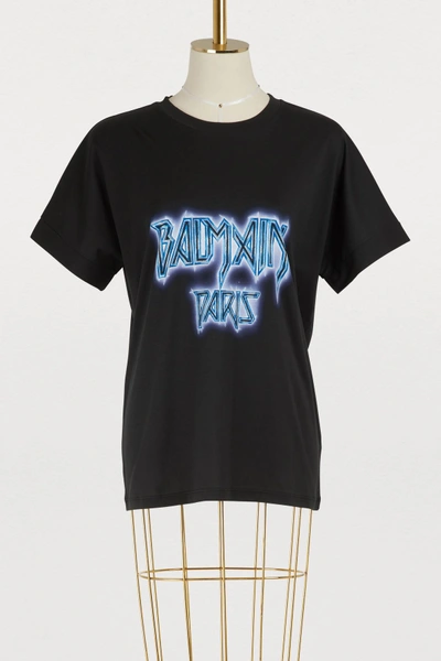 Shop Balmain Logo T-shirt In Noir/bleu/blanc C5130