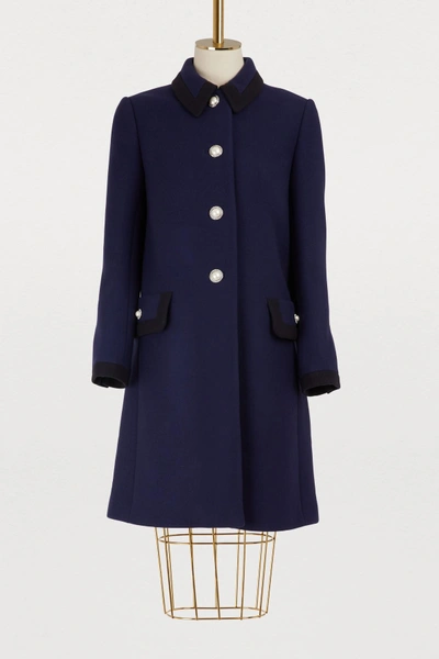 Shop Miu Miu Wool Coat In Navy