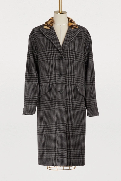 Shop Miu Miu Wool Prince Of Wales Coat In Grey