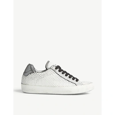 Shop Zadig & Voltaire Neo Keith Reptile-embossed Leather Trainers In Blanc