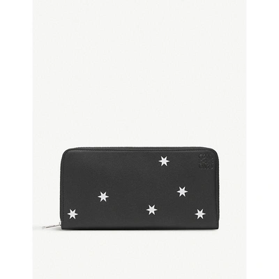 Shop Loewe Black And Silver Stars Leather Zip Around Wallet In Black/silver