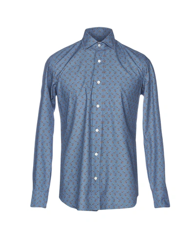 Shop Salvatore Piccolo Patterned Shirt In Slate Blue