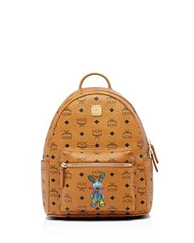 Shop Mcm Small Rabbit Backpack In Cognac/gold
