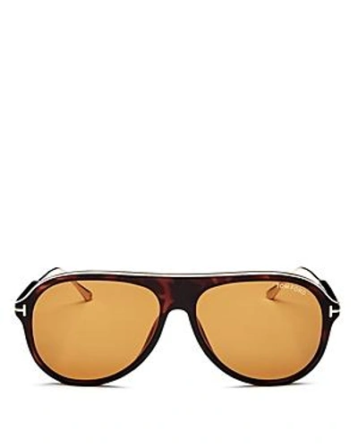Shop Tom Ford Men's Nicholai Aviator Sunglasses, 57mm In Dark Havana