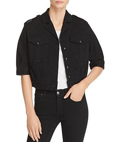Shop T Tahari Glorie Cropped Denim Jacket In Black
