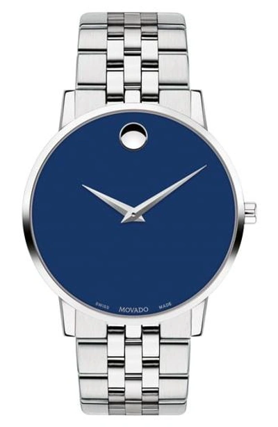 Shop Movado Bracelet Watch, 40mm In Silver/ Blue/ Silver