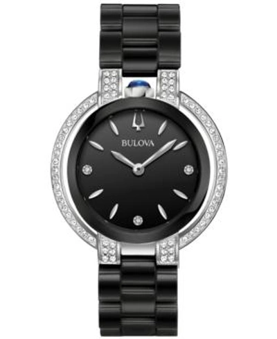 Shop Bulova Women's Diamond (1/3 Ct. T.w.) Rubaiyat Stainless Steel & Black Ceramic Bracelet Watch 35mm