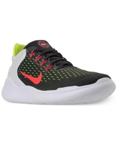 Shop Nike Men's Free Run 2018 Running Sneakers From Finish Line In Black/brt Crimson-volt-wh