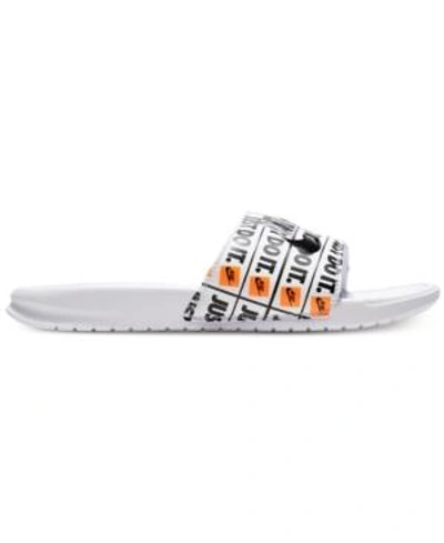 Shop Nike Men's Benassi Just Do It Print Slide Sandals From Finish Line In White/white