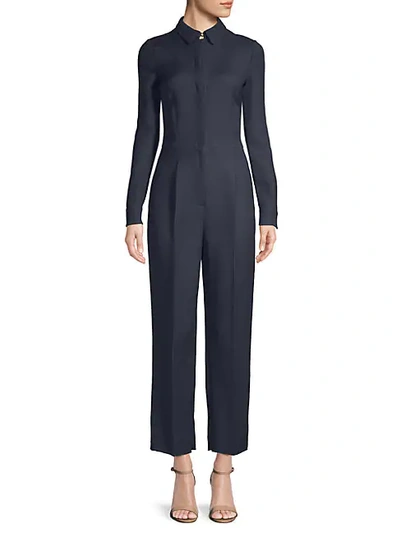 Shop Valentino Wool & Silk Button-front Jumpsuit In Crista