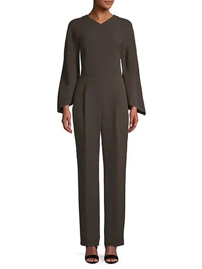 Shop Valentino Silk & Wool Long Sleeve Jumpsuit In Brown