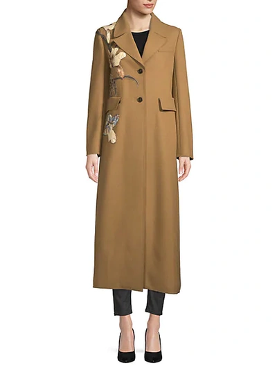 Shop Valentino Floral Wool Coat In Brown