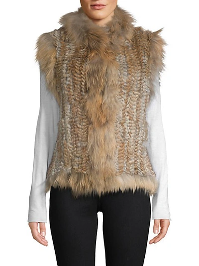 Shop Belle Fare Dyed Rabbit & Raccoon Fur Vest In Brown