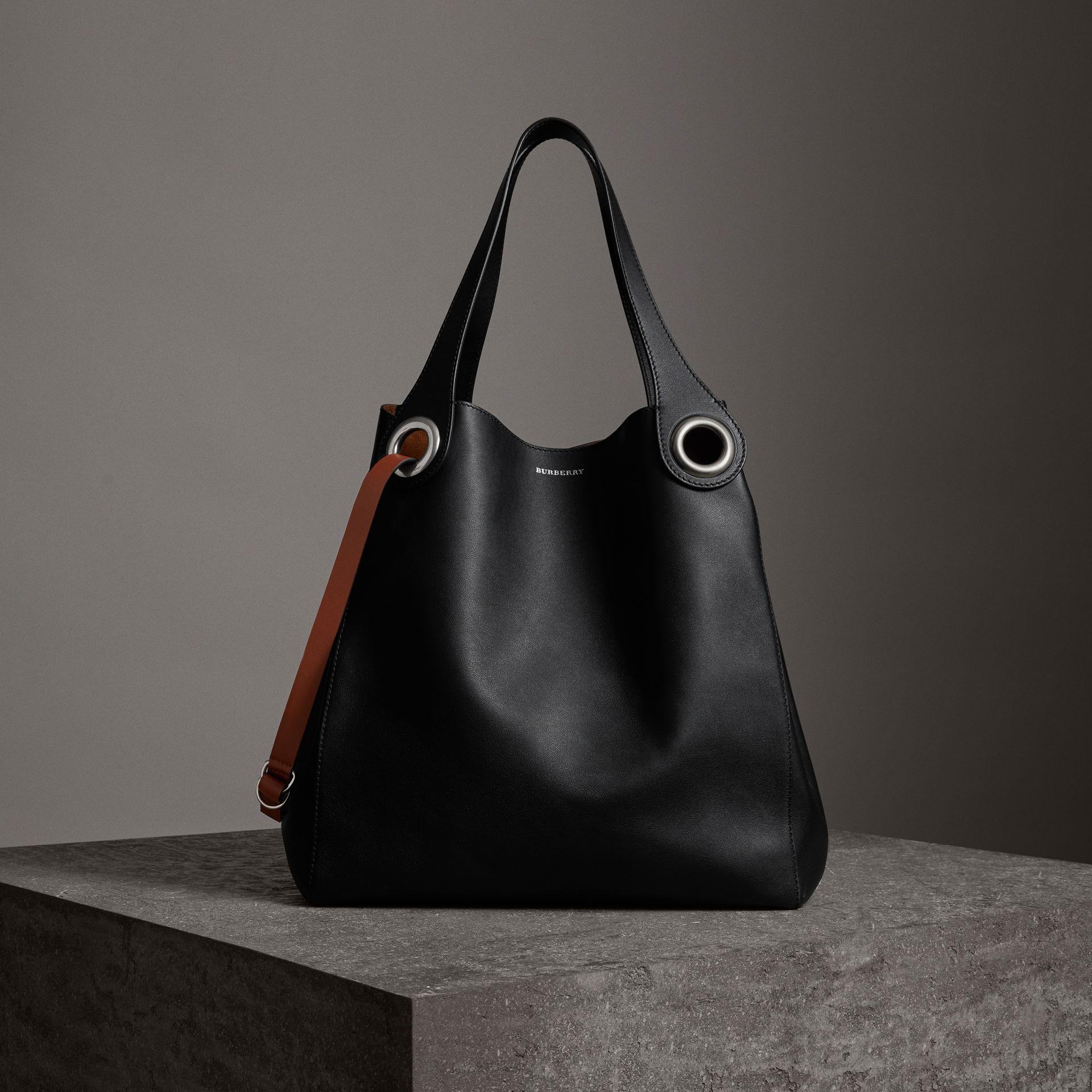 Large Leather Grommet Detail Tote 